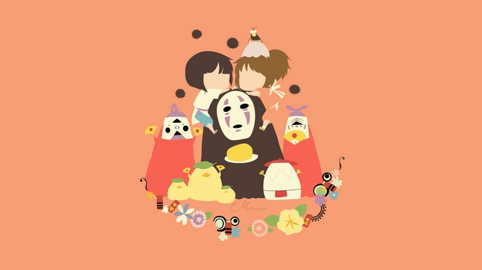 Spirited Away characters Chihiro, Haku, and No-Face