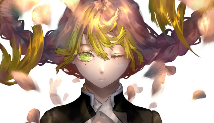 Mitsuri Kanroji from Kimetsu no Yaiba with falling petals