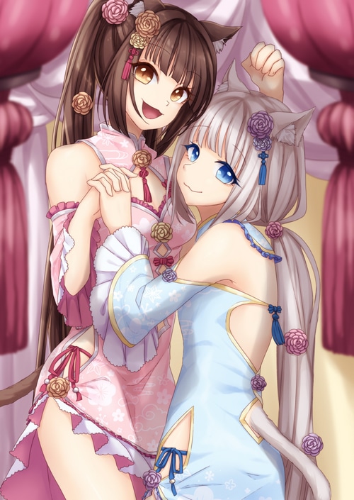 Chocolat and Vanilla from Nekopara in Chinese Dresses