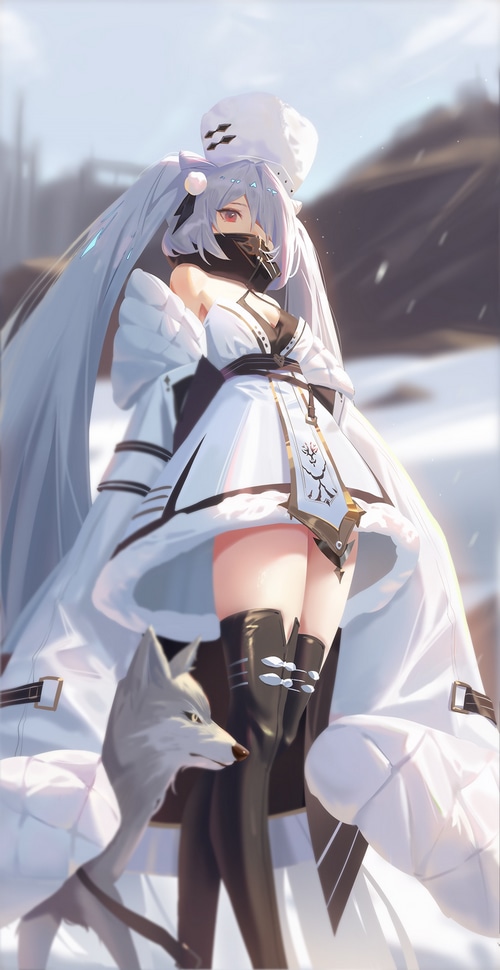 Azur Lane character with wolf in snowy landscape