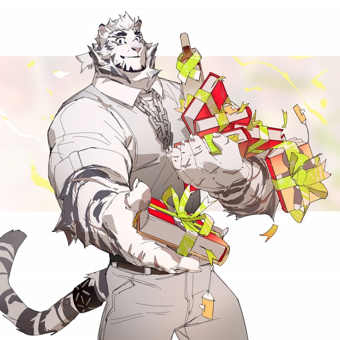 Wincal Blanke holding gifts