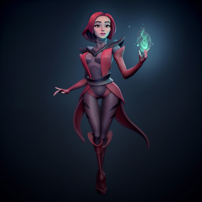Fantasy girl with magic on blue background