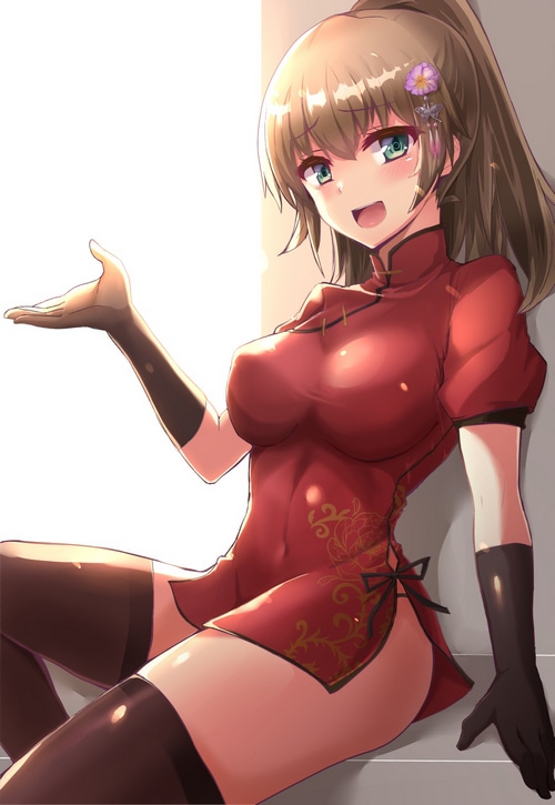 Kumano from Kantai Collection in a red dress