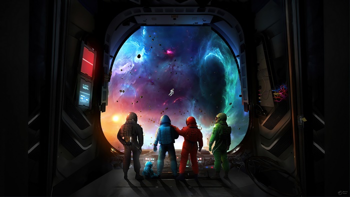 Among Us Astronauts Looking at Nebula