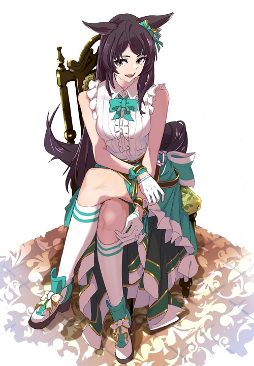 Mejiro Dober from Uma Musume Pretty Derby sitting on a chair