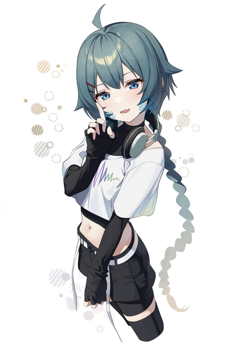 Anime girl with headphones and short shorts