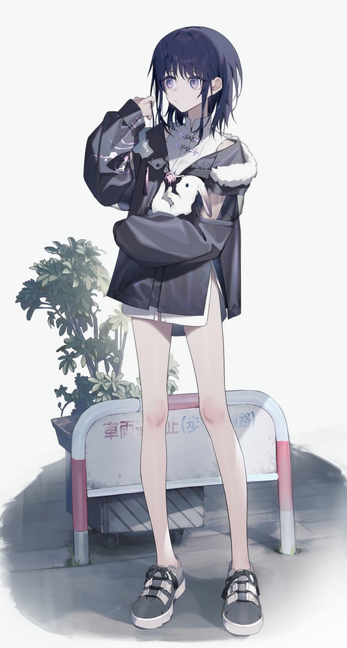 Anime girl holding a white rabbit