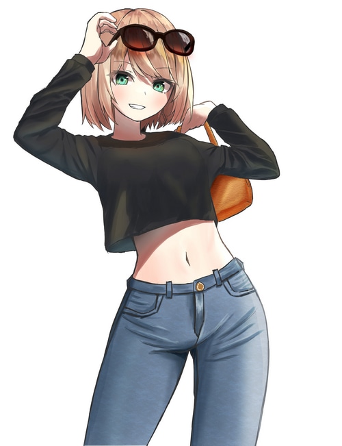 Anime girl with blonde hair and sunglasses