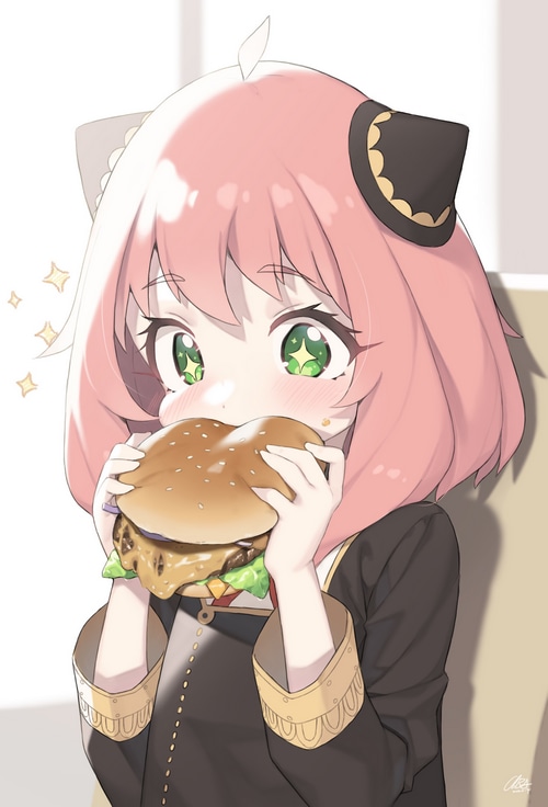 Anya Forger eating a burger from Spy x Family