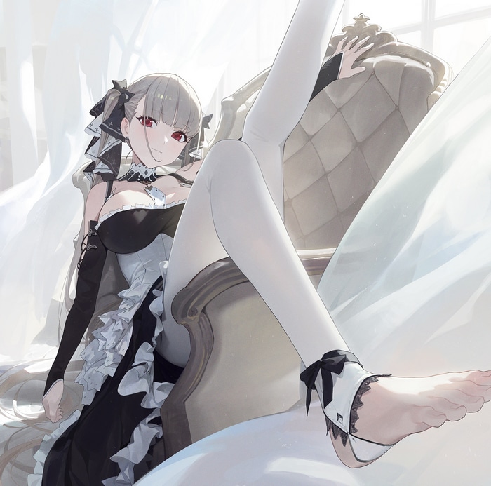 Azur Lane Formidable in a maid outfit on a chair