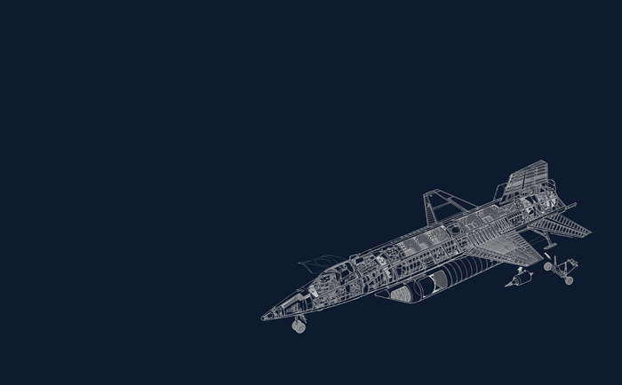 North American X-15 cutaway diagram on blue background