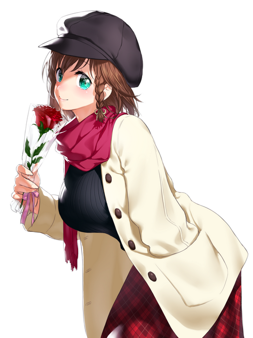 Charlotte Corday from Fate/Grand Order holding a rose