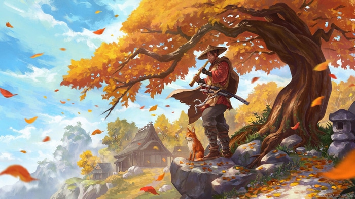 Ghost of Tsushima: Jin Sakai plays flute with a fox