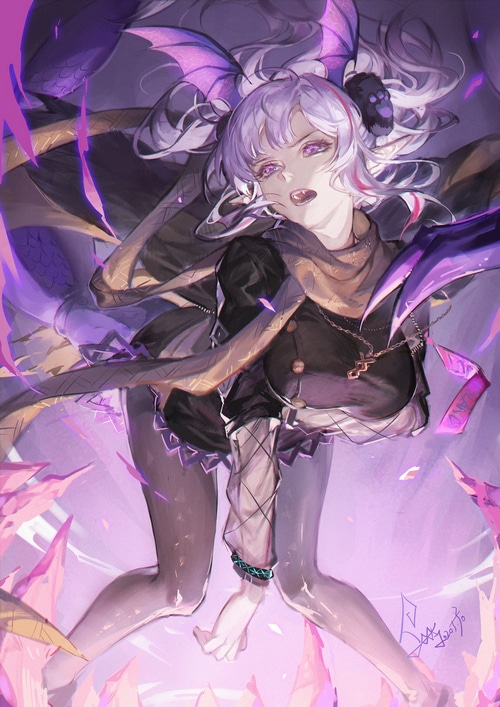 Arknights Manticore with bat wings and white hair