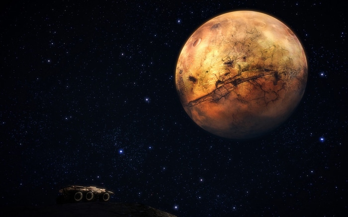 Mass Effect planet and rover in space