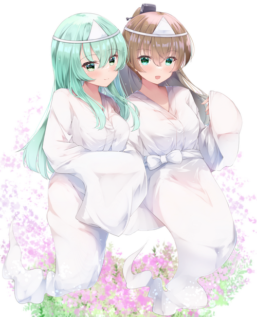 Kantai Collection's Kumano and Suzuya in white robes