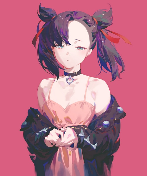 Marnie from Pokémon wearing a pink dress and jacket
