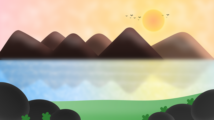 Minimalist landscape with mountains and lake