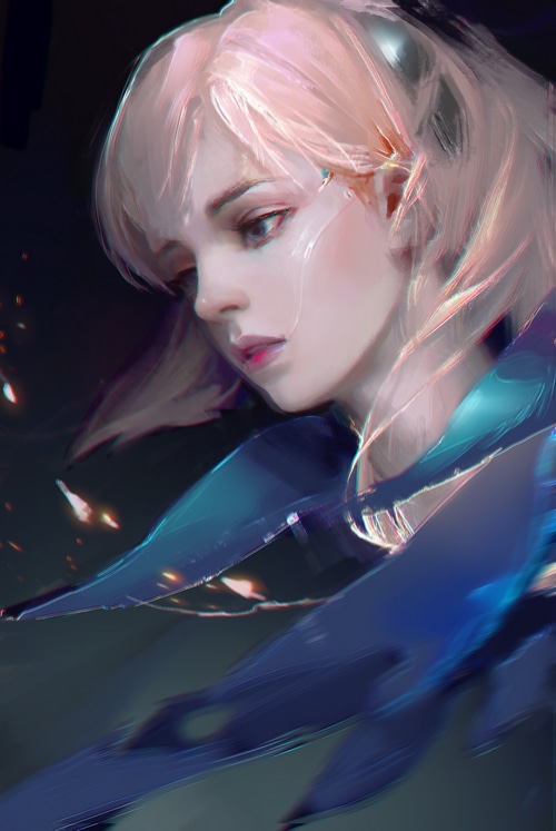 Digital art of a young woman with pink hair