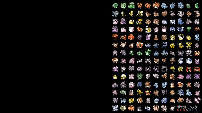 Pokémon Red & Blue sprites on black background