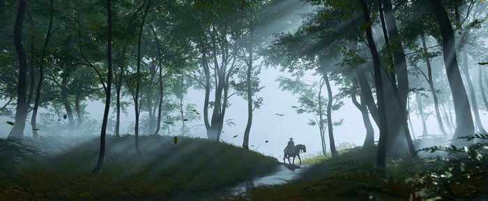 Ghost of Tsushima: Samurai on Horseback in Forest