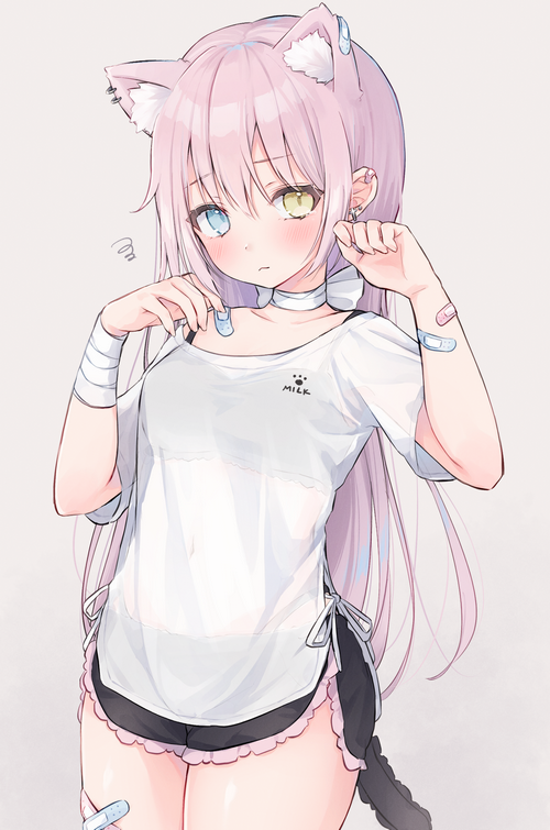 Cat girl with pink hair and heterochromia
