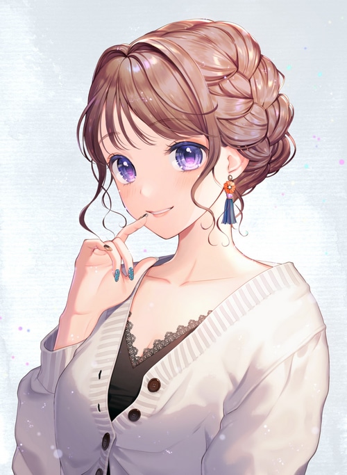 Anime girl with braided hair and purple eyes