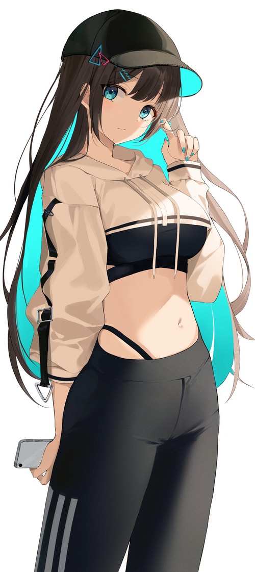 Anime girl with blue eyes and black cap