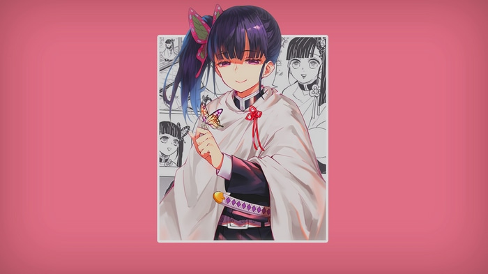 Kanao Tsuyuri from Kimetsu no Yaiba holding a butterfly