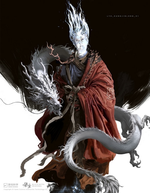 Black Myth: Wukong Character with White Dragon