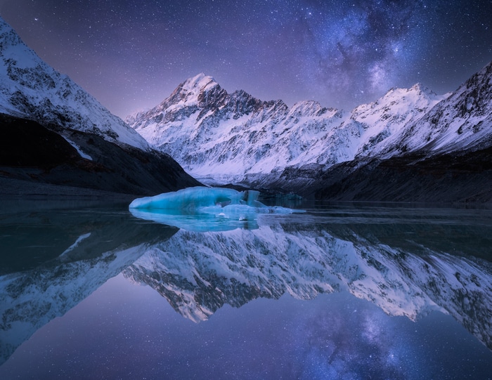 Mount Cook National Park at Night with Milky Way