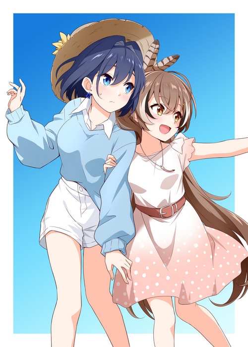Ouro Kronii and Nanashi Mumei in summer outfits