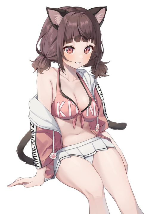 Anime girl with cat ears and bikini
