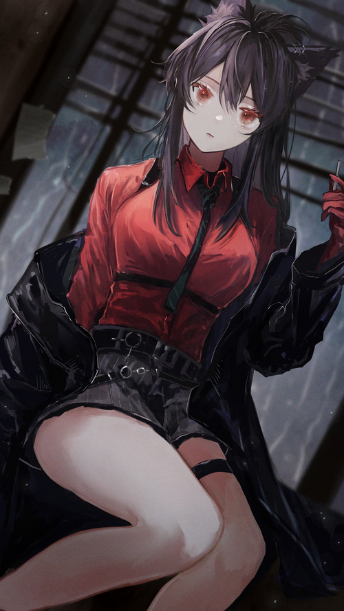 Texas from Arknights holding a cigarette