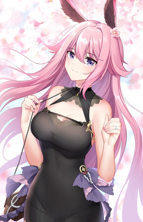 Anime girl with pink hair and bunny ears