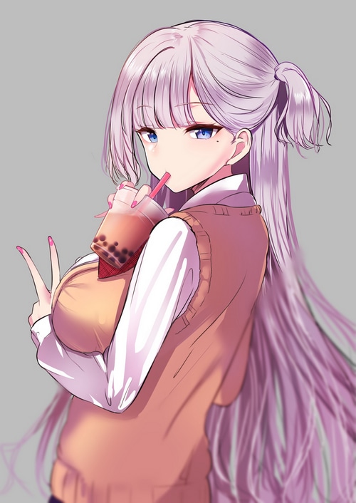 Shoukaku drinking bubble tea from Azur Lane fan art