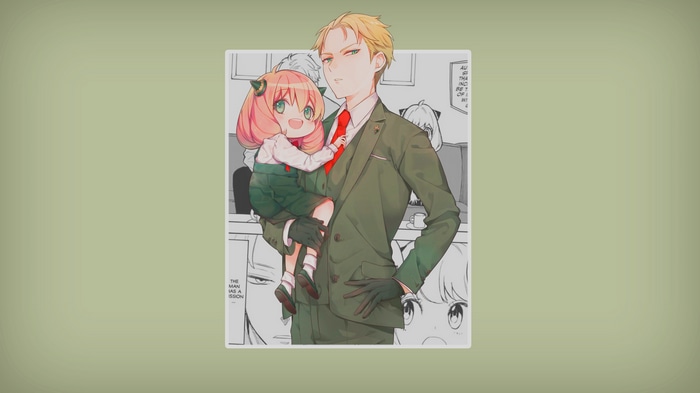Loid Forger holding Anya Forger from Spy x Family