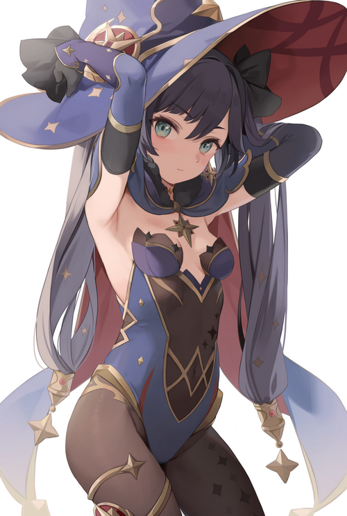 Mona from Genshin Impact in a blue outfit