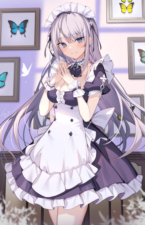 Maid with blue eyes and butterflies