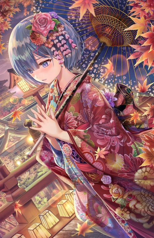 Rem in a Kimono with an Umbrella