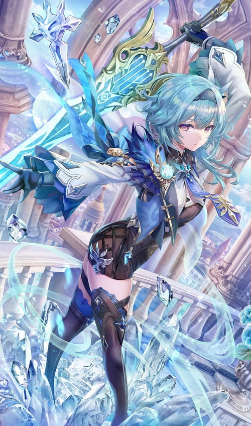 Eula from Genshin Impact with a sword