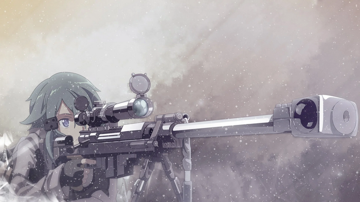 Asada Shino with a sniper rifle in Sword Art Online