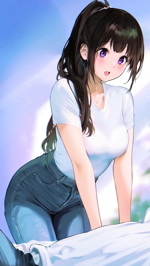 Eru Chitanda in Jeans and White T-shirt