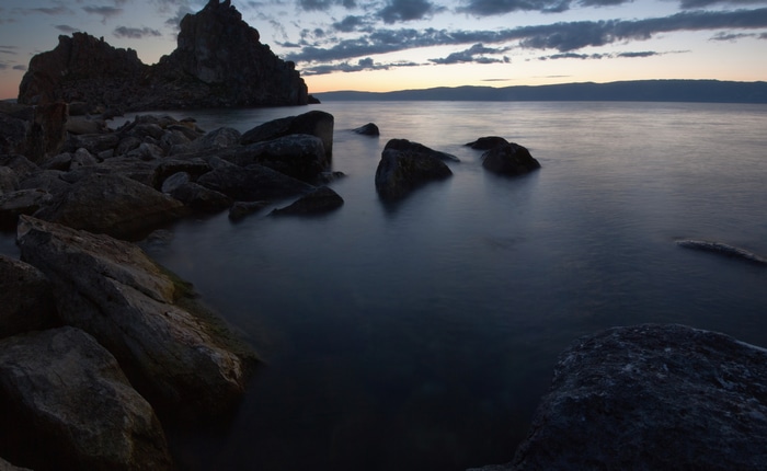 4K landscape of Lake Baikal, Russia at dusk