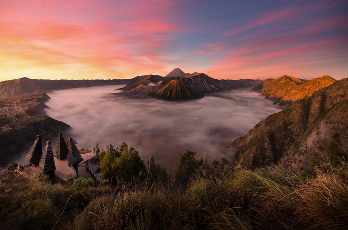 4K Sunrise over Mount Bromo with Sea of Clouds
