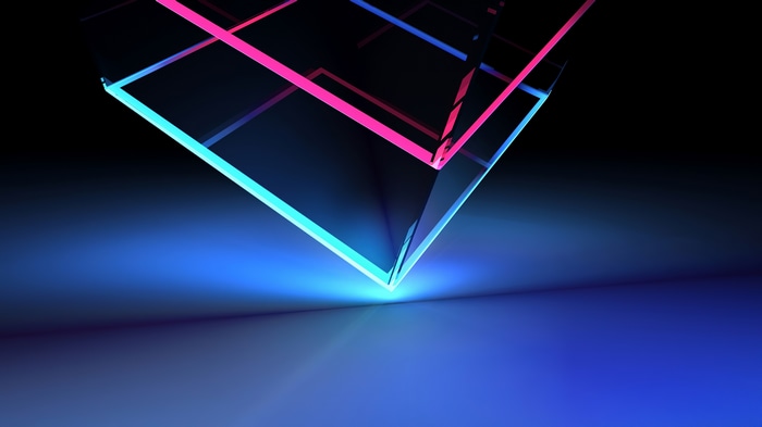 Abstract neon cube with blue and pink lights