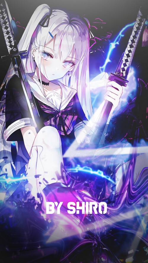 Anime girl with swords and signature BY SHIRO