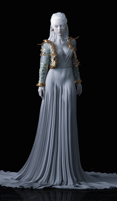 Fantasy woman with white hair in a dress