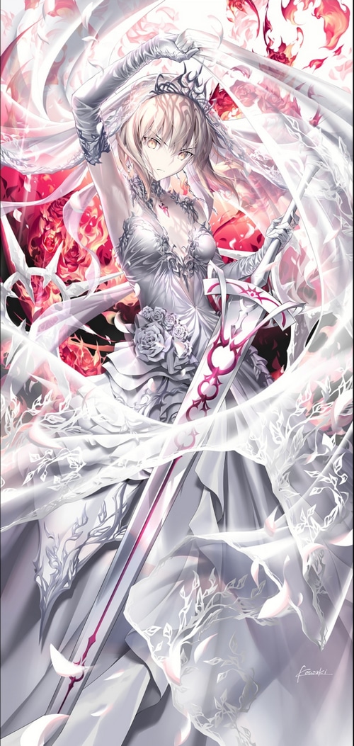 Artoria Pendragon in a Wedding Dress with a Sword