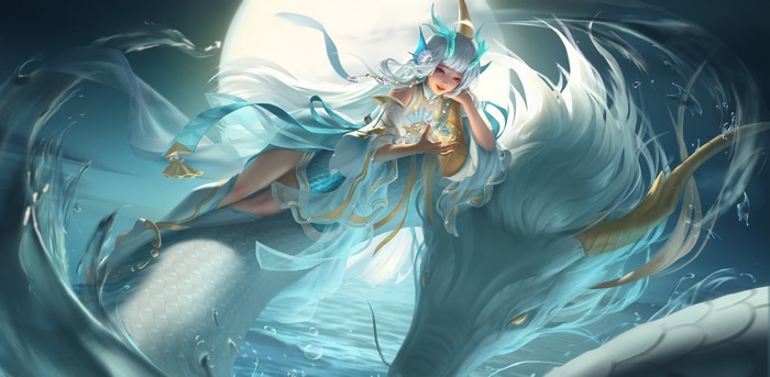 Girl on a Dragon Under the Moon